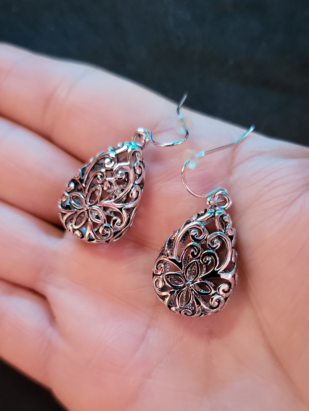 Ornate Silver Filigree Teardrop Earrings - Women Jewelry